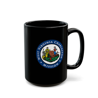 West Virginia Charleston Mission State Flag Logo Ceramic Mug Black Name - Latter-Day Saint LDS Missionary Gift - Book of Mormon