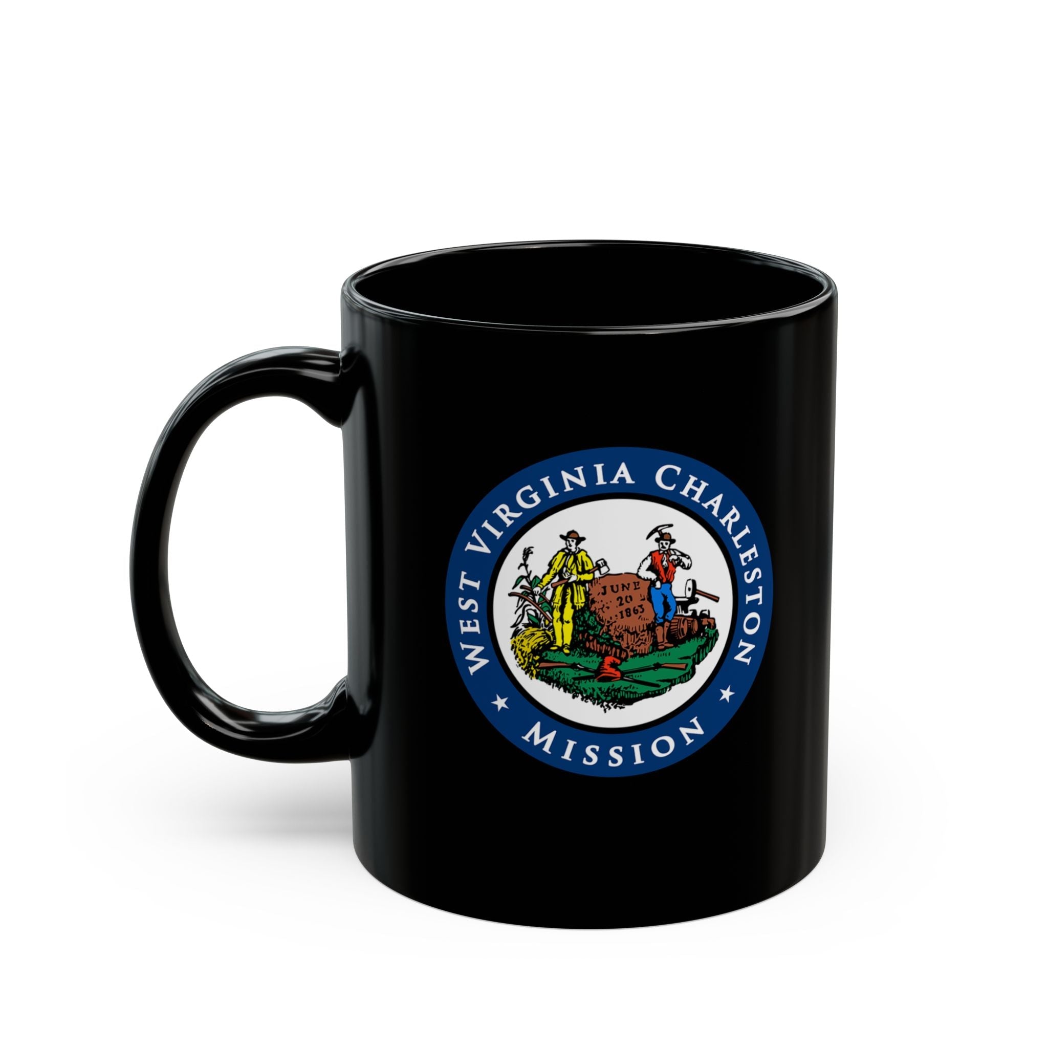 West Virginia Charleston Mission State Flag Logo Ceramic Mug Black Name - Latter-Day Saint LDS Missionary Gift - Book of Mormon