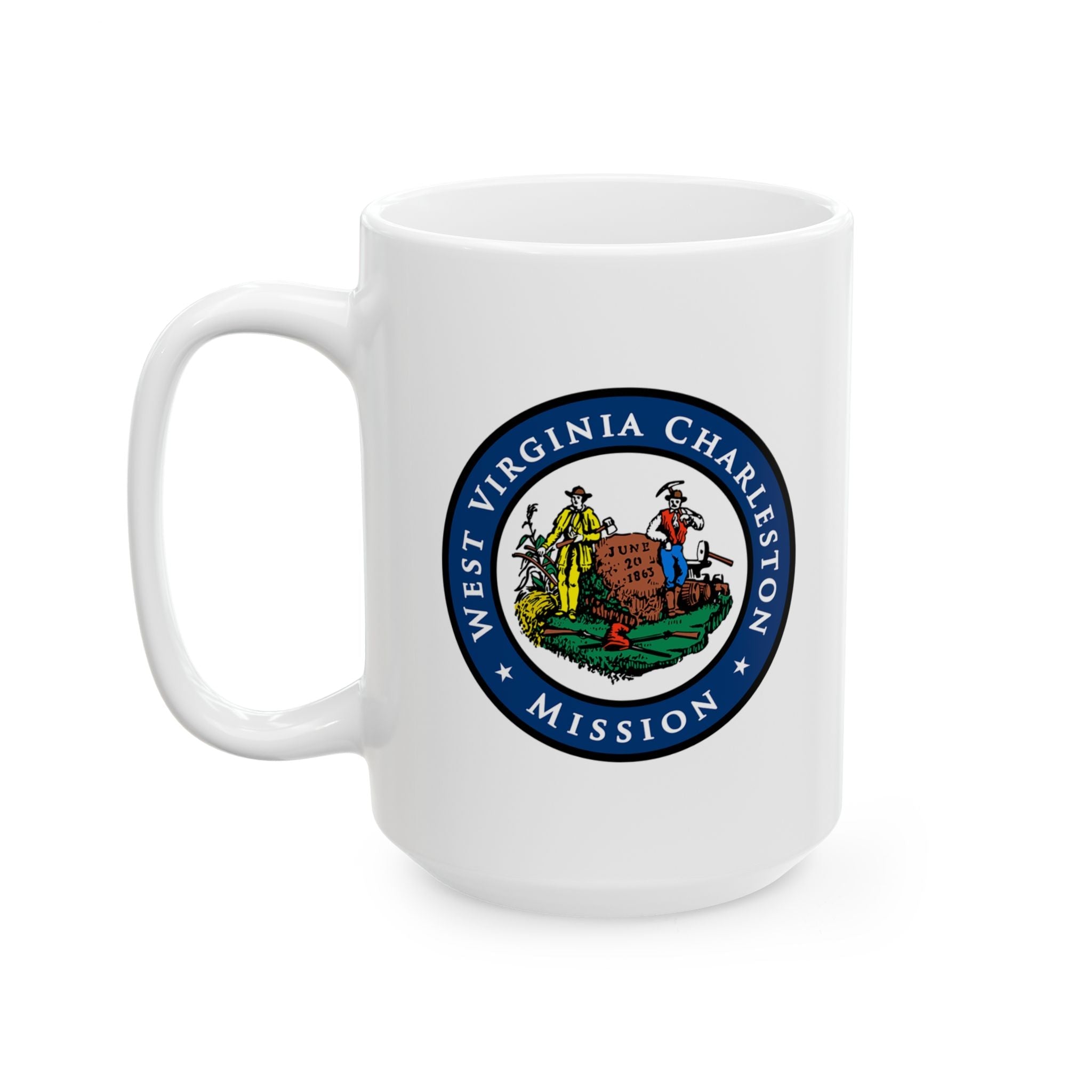 West Virginia Charleston Mission State Flag Logo Ceramic Mug White Name - Latter-Day Saint LDS Missionary Gift - Book of Mormon