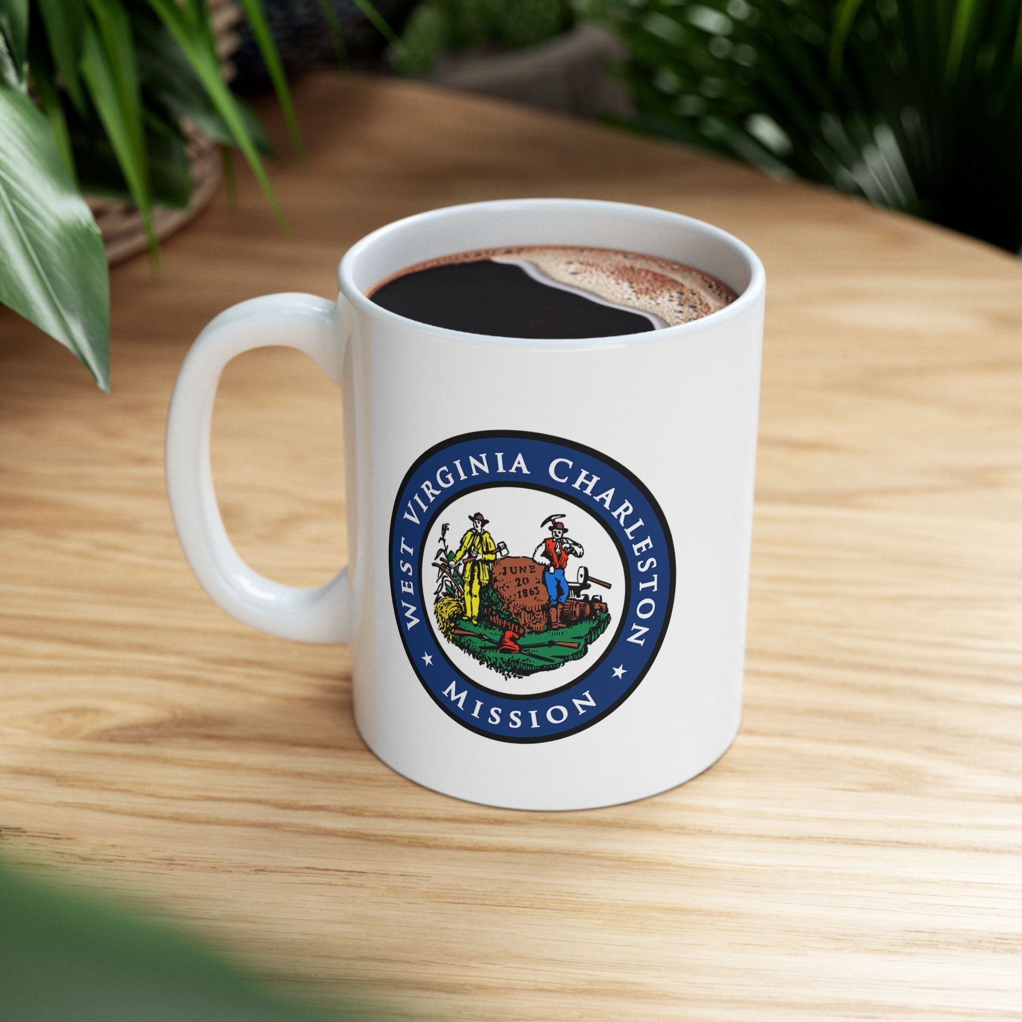 West Virginia Charleston Mission State Flag Logo Ceramic Mug White Name - Latter-Day Saint LDS Missionary Gift - Book of Mormon