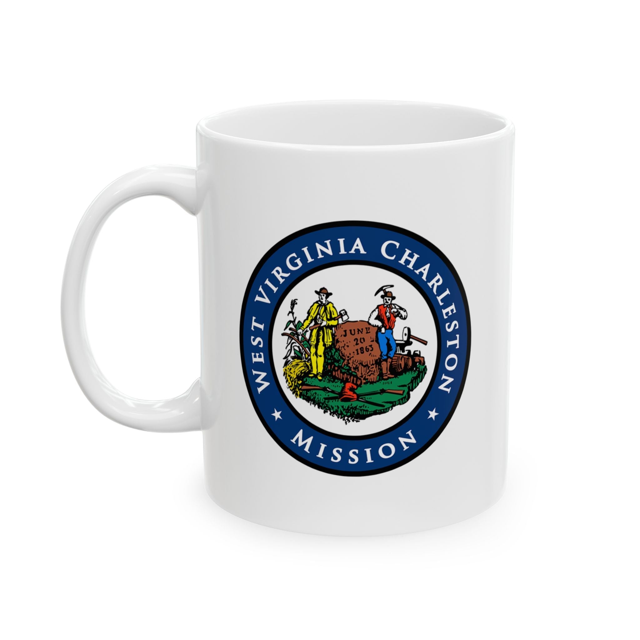 West Virginia Charleston Mission State Flag Logo Ceramic Mug White Name - Latter-Day Saint LDS Missionary Gift - Book of Mormon