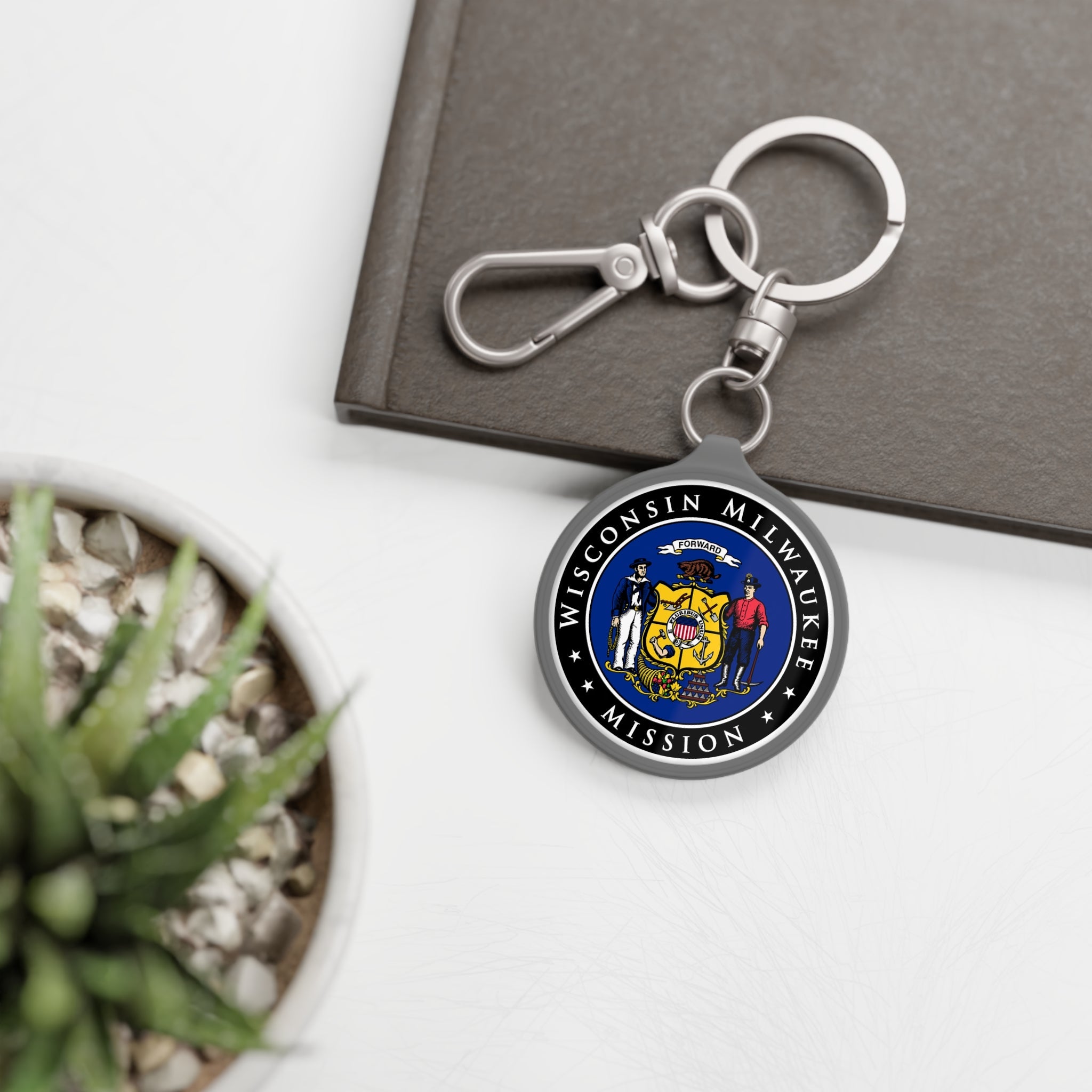Wisconsin Milwaukee Mission State Flag Logo Key Tag - Latter-Day Saint LDS Missionary Gift - Book of Mormon