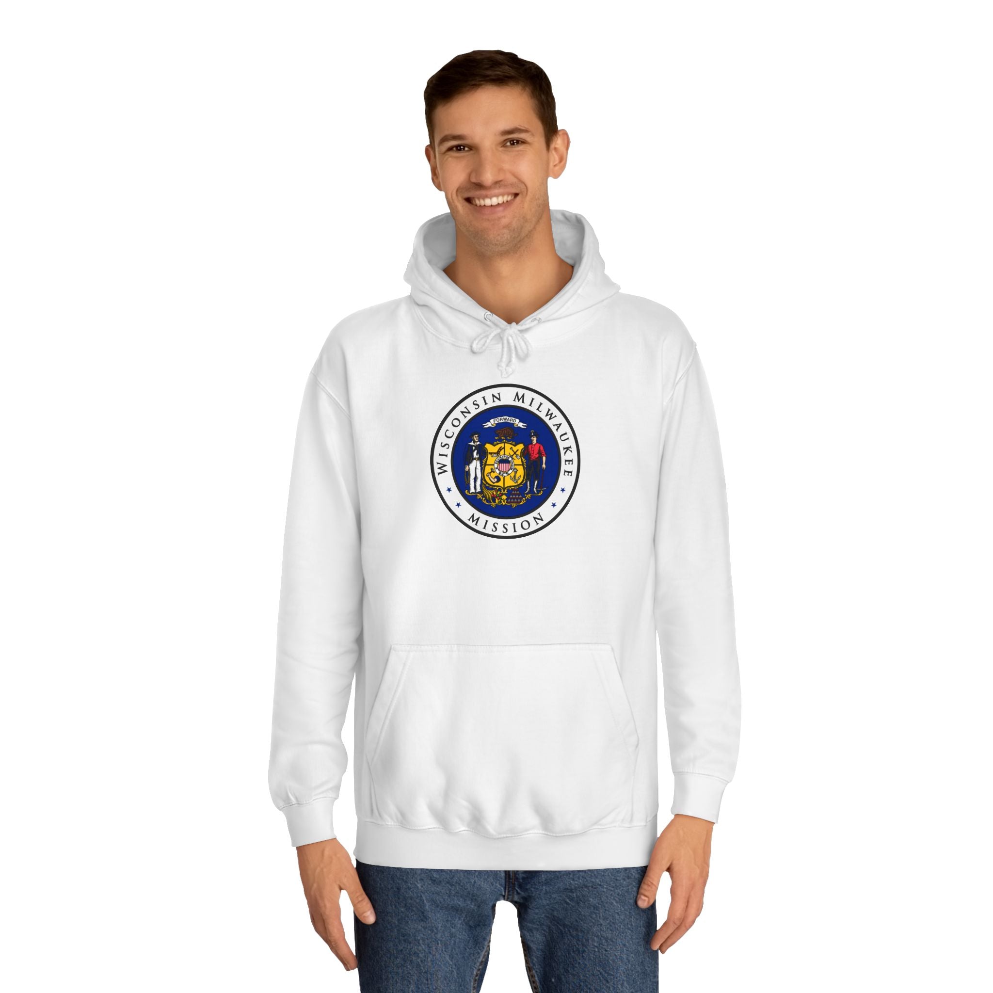 Wisconsin Milwaukee Mission State Flag Logo (White Border) College Hoodie