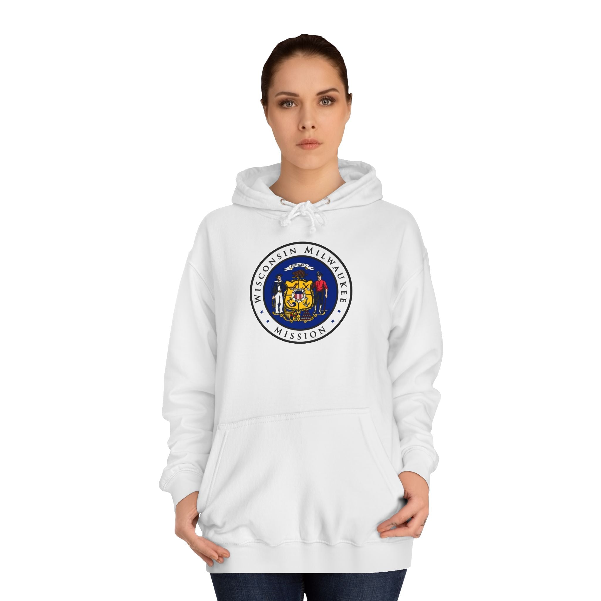 Wisconsin Milwaukee Mission State Flag Logo (White Border) College Hoodie