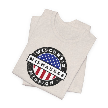 Wisconsin Milwaukee Mission Vintage Circular USA Flag T-Shirt - Latter-Day Saint LDS Missionary Gift - Book of Mormon