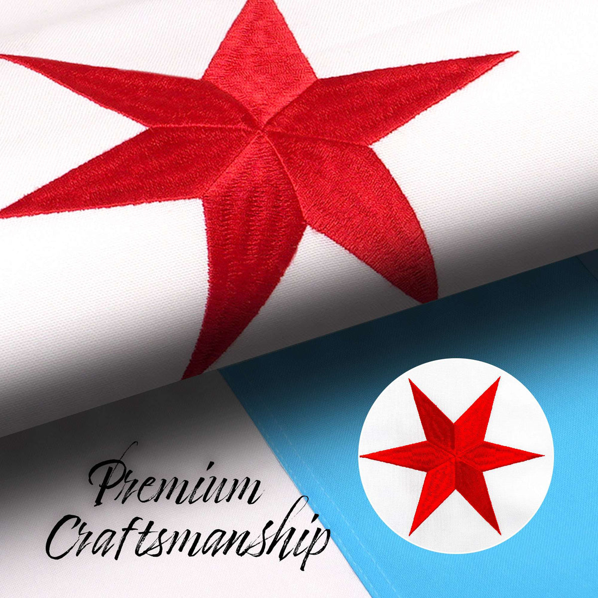 Chicago City Flag 3x5 Ft Embroidered 220GSM Spun Polyester Illinois
