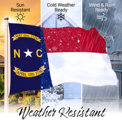 G128 North Carolina State Flag | 2.5x4 Ft | StormFlyer Series Embroidered 220GSM Spun Polyester | Embroidered Design, Indoor/Outdoor, Brass Grommets, Heavy Duty, All Weather