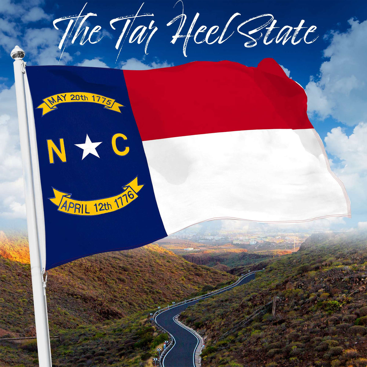 G128 North Carolina State Flag | 2x3 Ft | StormFlyer Series Embroidered 220GSM Spun Polyester | Embroidered Design, Indoor/Outdoor, Brass Grommets, Heavy Duty, All Weather