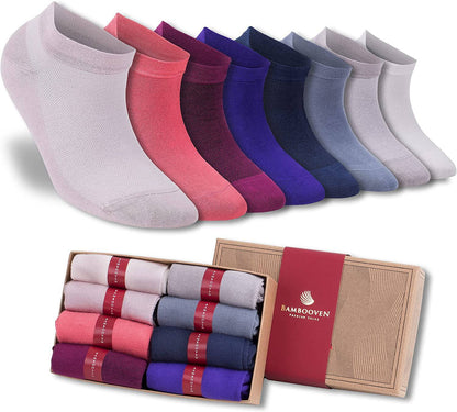 Women’s Bamboo Ankle Socks 8-Pack Gift Box, Berry & Navy