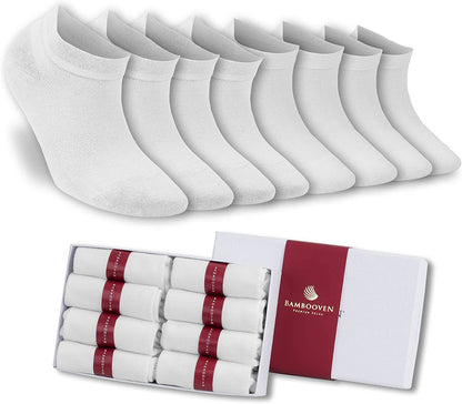 Women’s Bamboo Ankle Socks 8-Pack Gift Box, All White