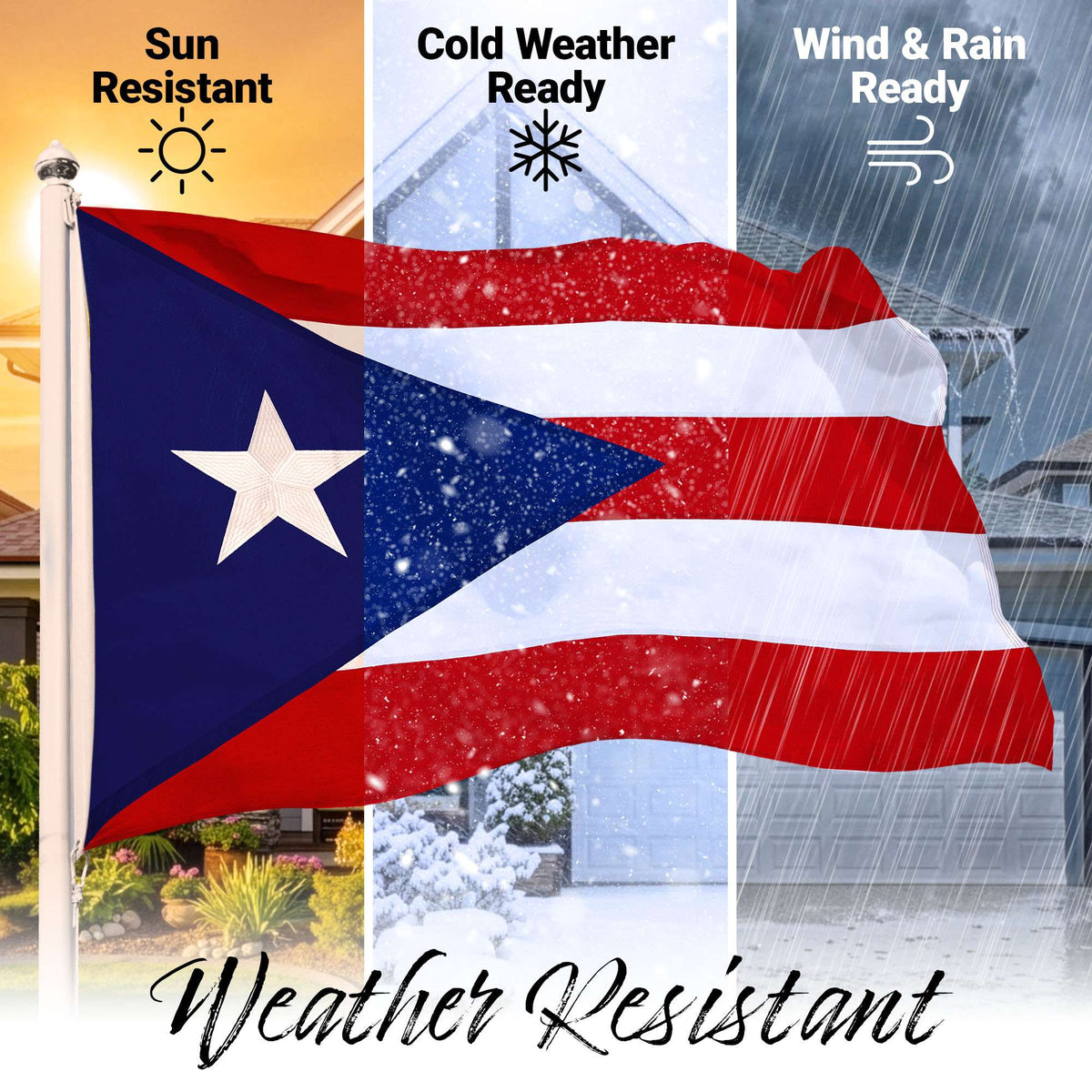G128 Puerto Rico Puerto Rican Flag | 1x1.5 Ft | StormFlyer Series Embroidered 220GSM Spun Polyester | Embroidered Design, Indoor/Outdoor, Brass Grommets, Heavy Duty, All Weather