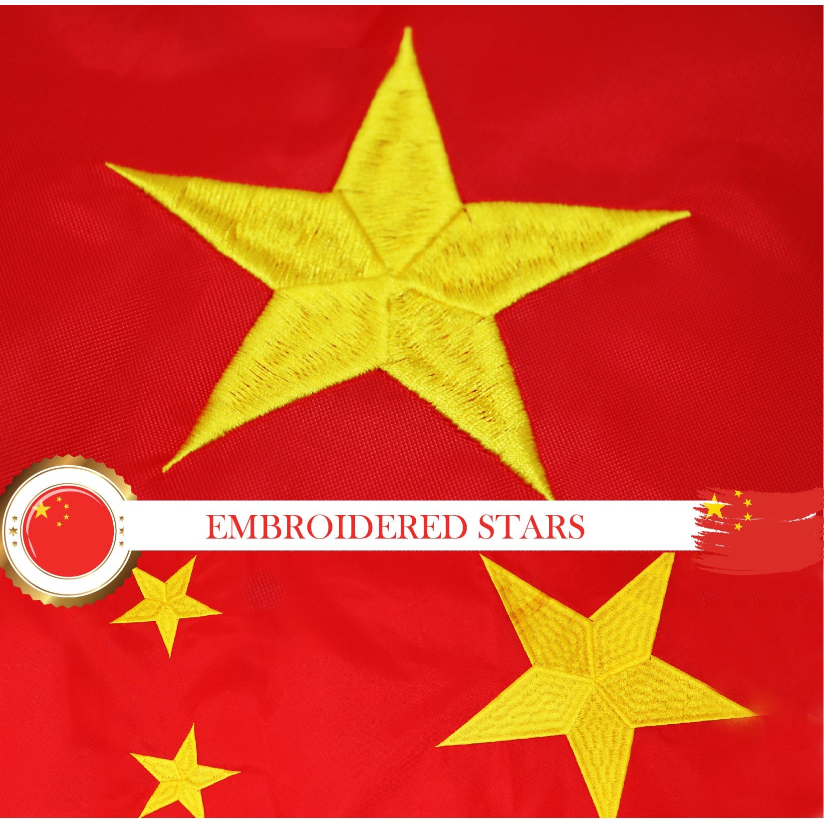 China (Chinese) Flag 300D Embroidered Polyester 3x5 Ft