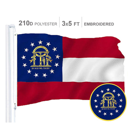Georgia State Flag 300D Embroidered Polyester 3x5 Ft
