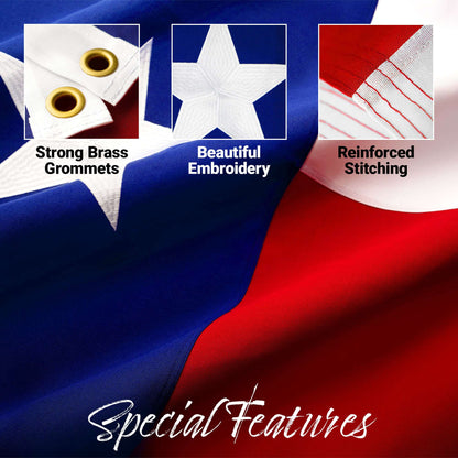 G128 - Texas State Flag 4x6ft Embroidered Stars Sewn Stripes Heavy Duty 220GSM Tough Spun Polyester Quality with Brass Grommets