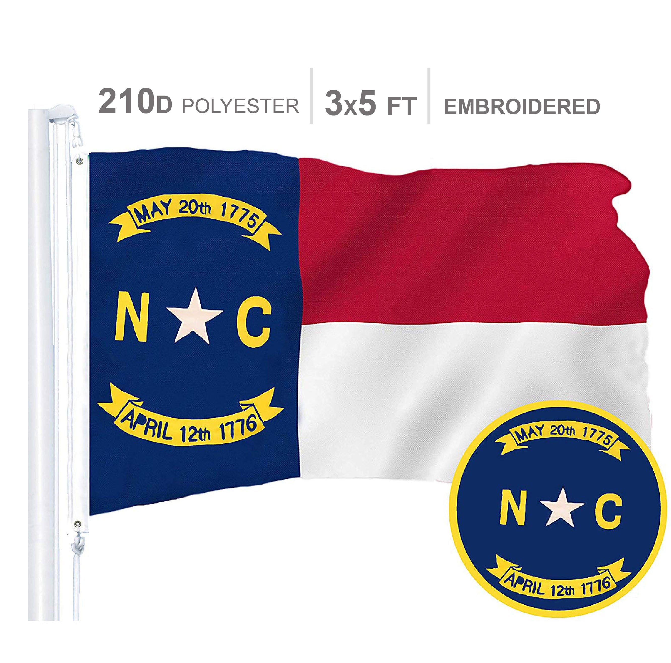 North Carolina State Flag 300D Embroidered Polyester 3x5 Ft