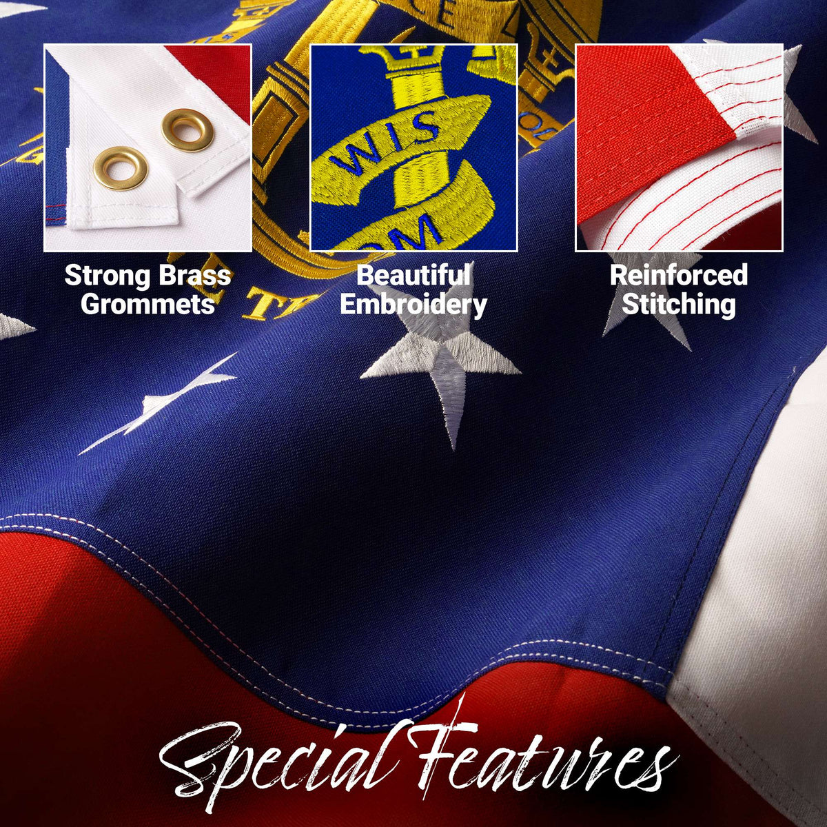 G128 Georgia State Flag | 4x6 Ft | StormFlyer Series Embroidered 220GSM Spun Polyester | Embroidered Design, Indoor/Outdoor, Brass Grommets, Heavy Duty, All Weather