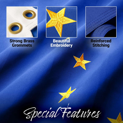 G128 Alaska State Flag | 1x1.5 Ft | StormFlyer Series Embroidered 220GSM Spun Polyester | Embroidered Design, Indoor/Outdoor, Brass Grommets, Heavy Duty, All Weather