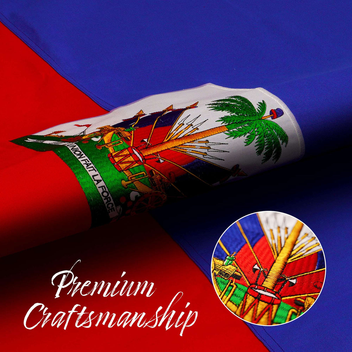 G128 Haiti Haitian Flag | 4x6 Ft | StormFlyer Series Embroidered 220GSM Spun Polyester | Country Flag, Embroidered Design, Indoor/Outdoor, Brass Grommets, Heavy Duty, All Weather