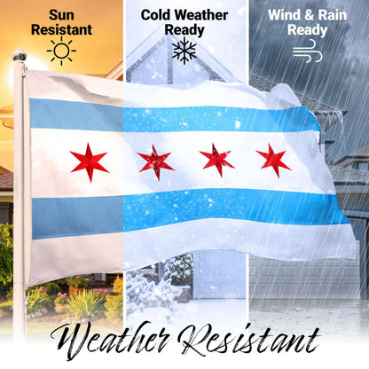 Chicago City Flag 4x6FT Embroidered 220GSM Spun Polyester Illinois